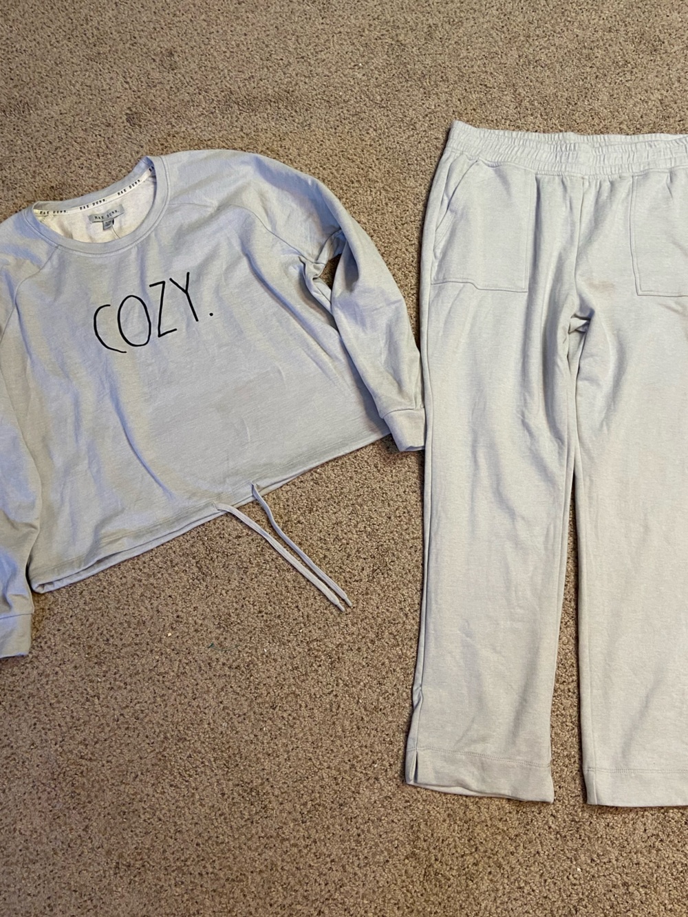 NEW! Rae Dunn XL COZY Sweatsuit Set Grey Fleece Pullover & Lounge Pants Pajamas
